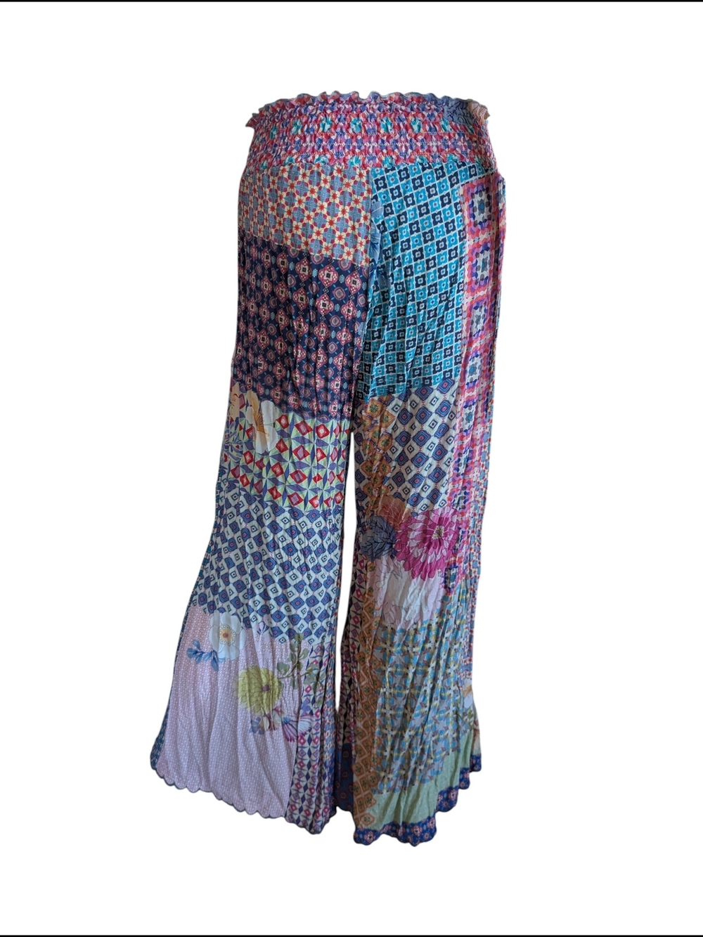 Johnny Was Patchwork Wide-Leg Pants in Blue & Pink - Picture 9 of 10